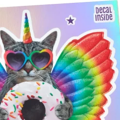 Go Over the Top Unicorn Cat 8th Birthday Card With Decal
