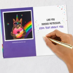 Go Over the Top Unicorn Cat 8th Birthday Card With Decal
