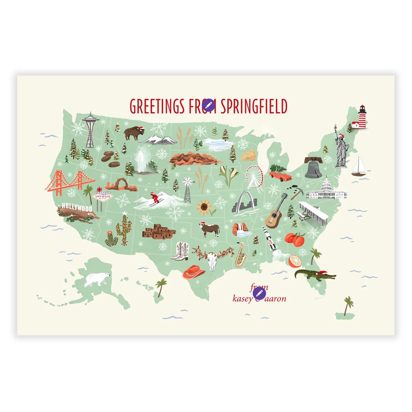 Greetings from US Map Flat Holiday Photo Card
