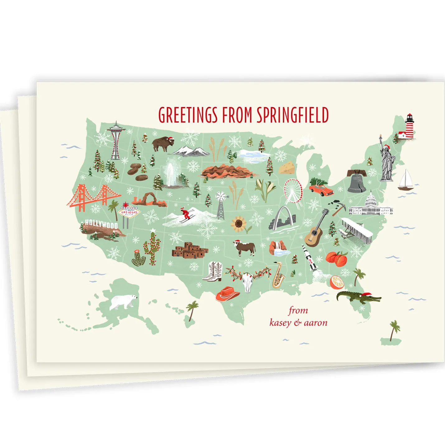 Greetings from US Map Flat Holiday Photo Card