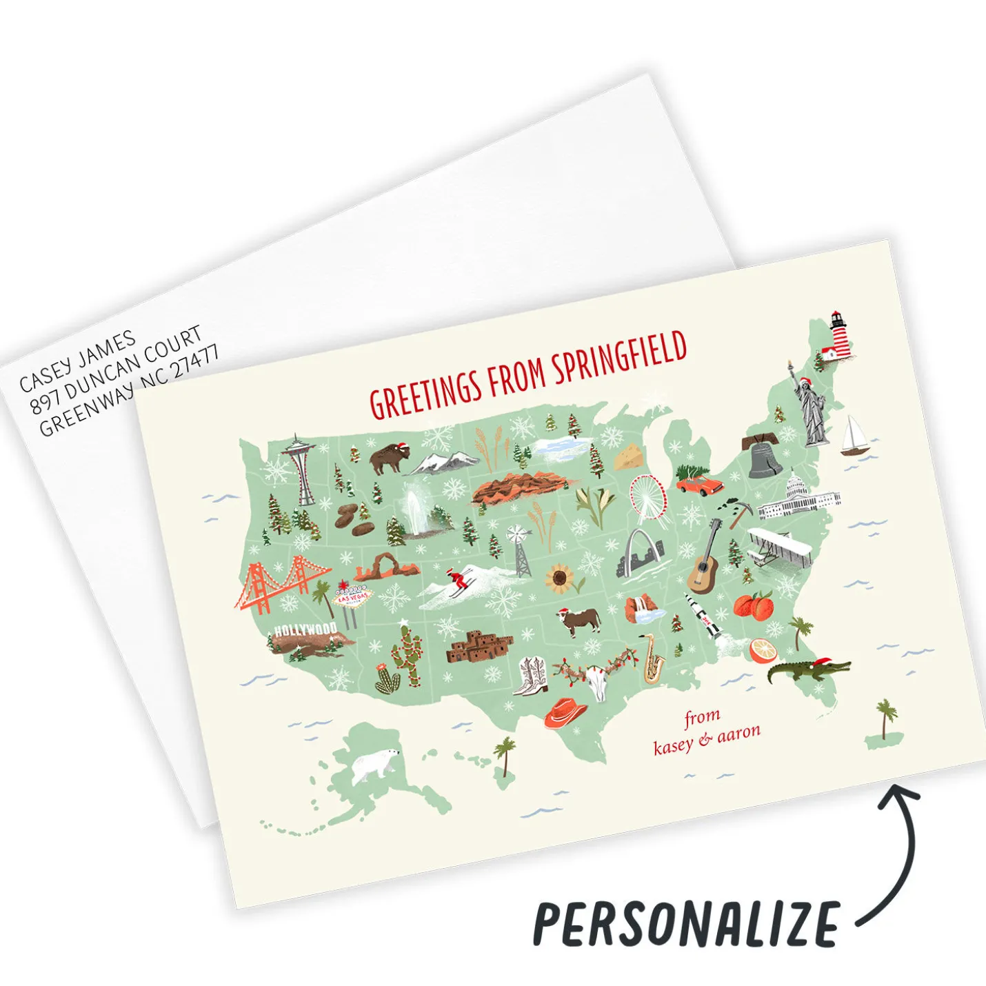 Greetings from US Map Flat Holiday Photo Card