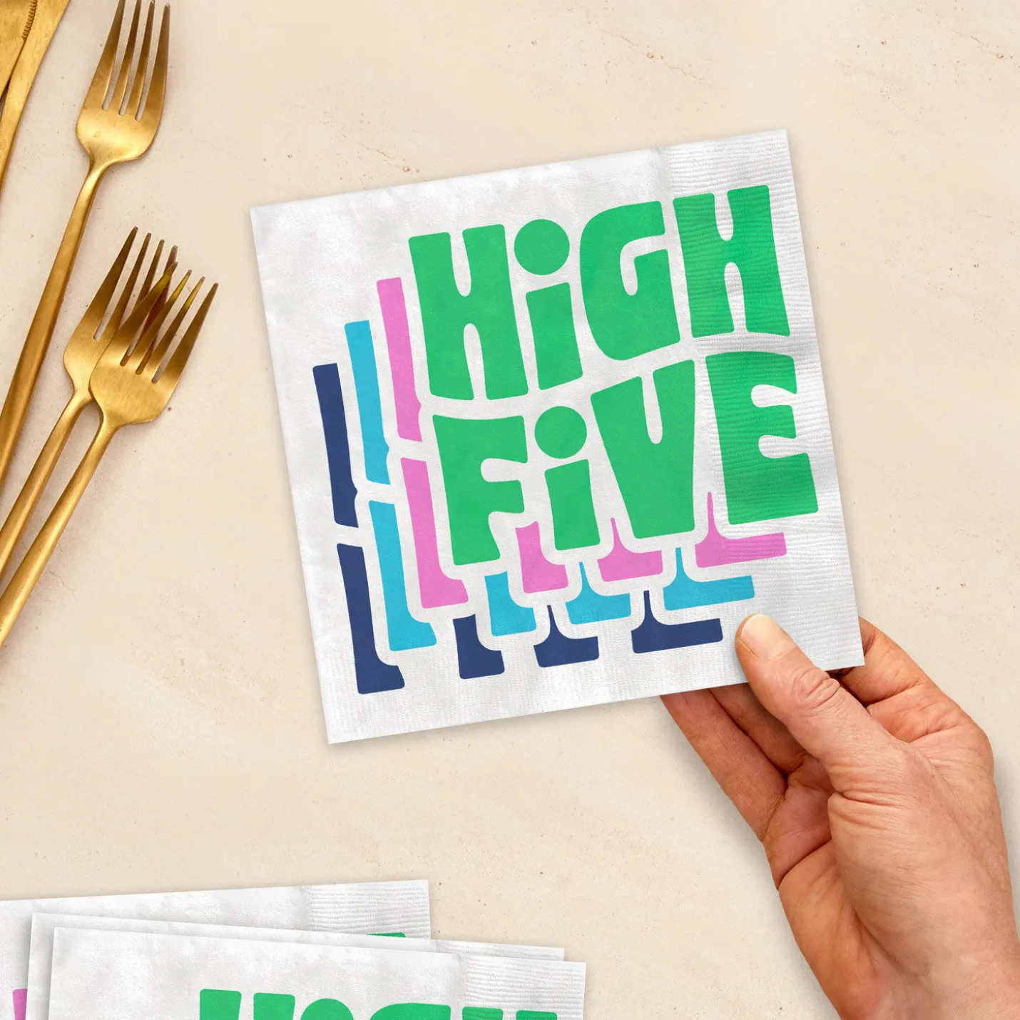 Groovy "High Five" on White Dinner Napkins, Pack of 20