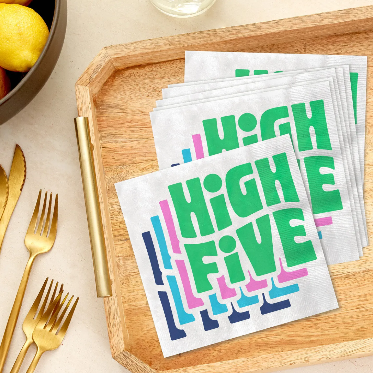 Groovy "High Five" on White Dinner Napkins, Pack of 20