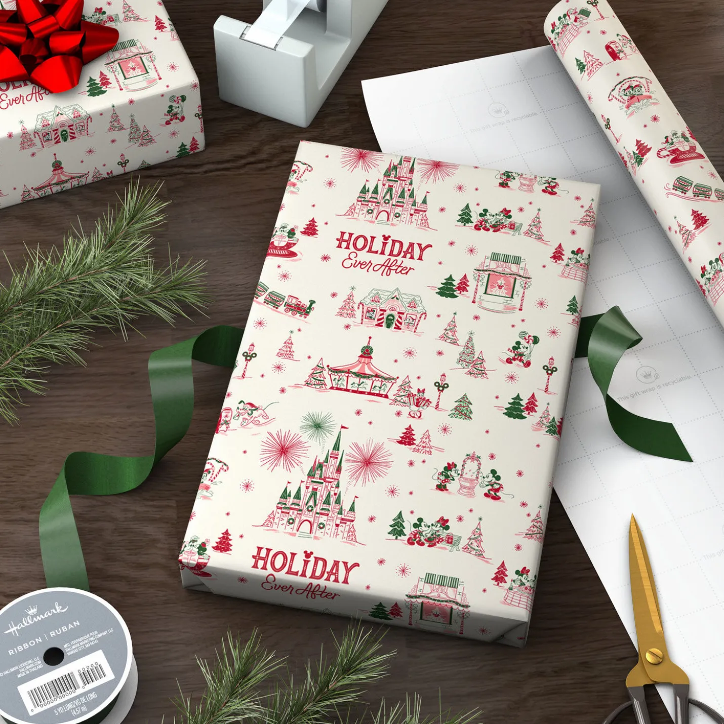 Hallmark + Disney Holiday Ever After Jumbo Christmas Wrapping Paper Roll, 35 sq. ft.