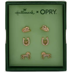 Hallmark x Opry® Crystal and Gold-Tone Stud Earrings, Set of 3