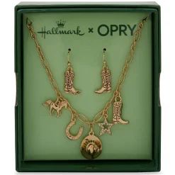 Hallmark x Opry® Crystal and Gold-Tone Drop Earrings and Charm Necklace Set