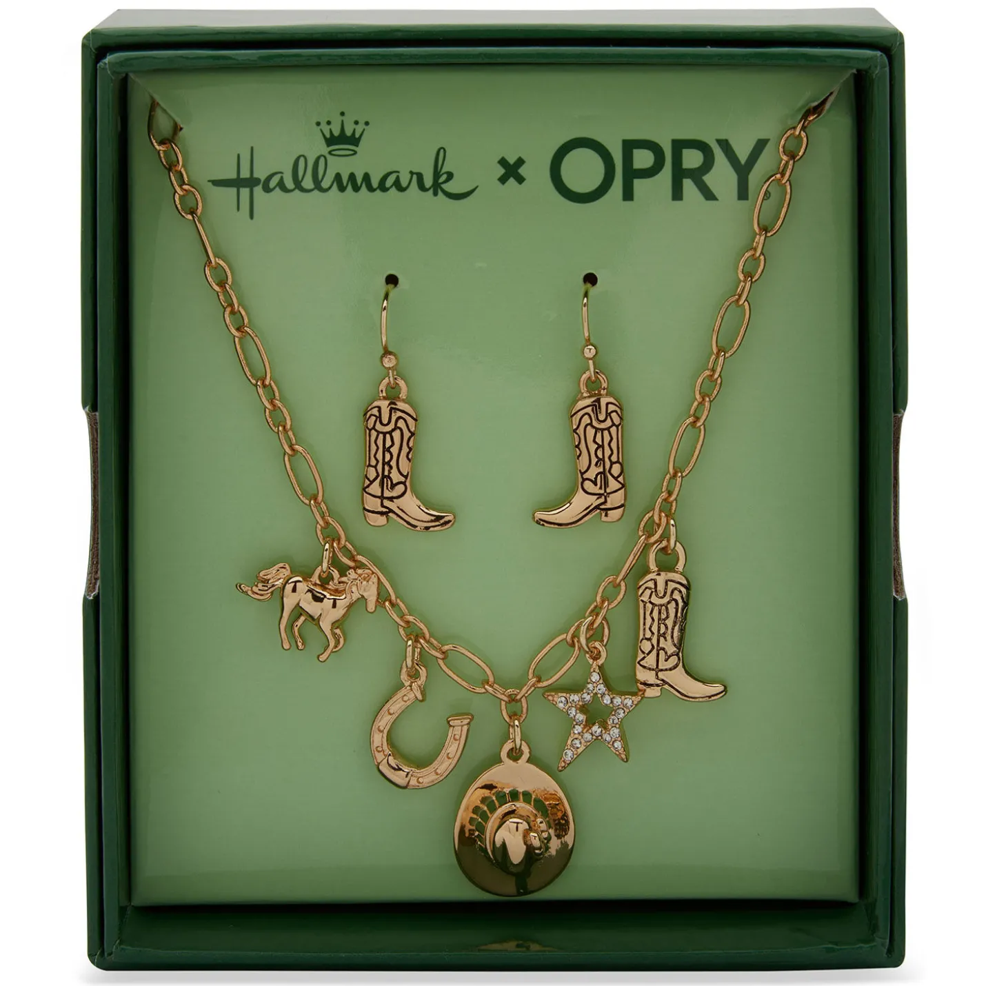 Hallmark x Opry® Crystal and Gold-Tone Drop Earrings and Charm Necklace Set