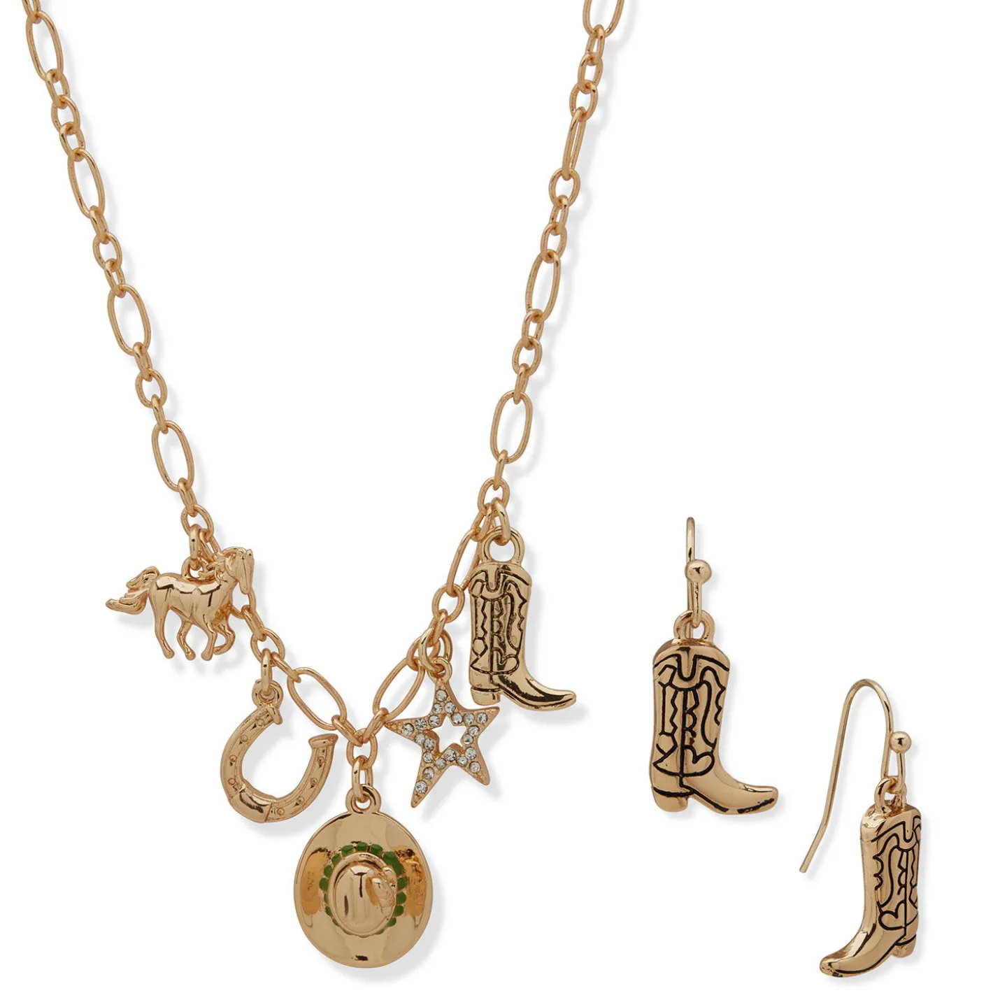 Hallmark x Opry® Crystal and Gold-Tone Drop Earrings and Charm Necklace Set