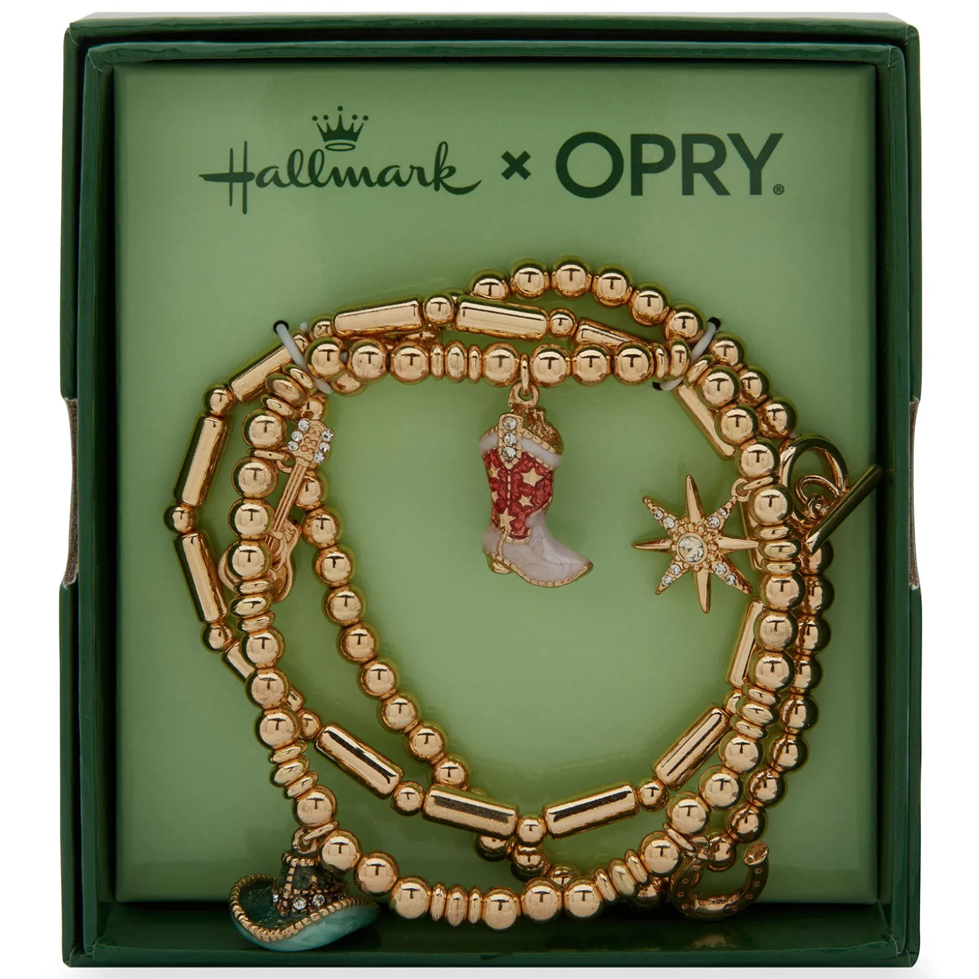 Hallmark x Opry® Gold-Tone Beaded Bracelets With Cowboy Charms, Set of 3