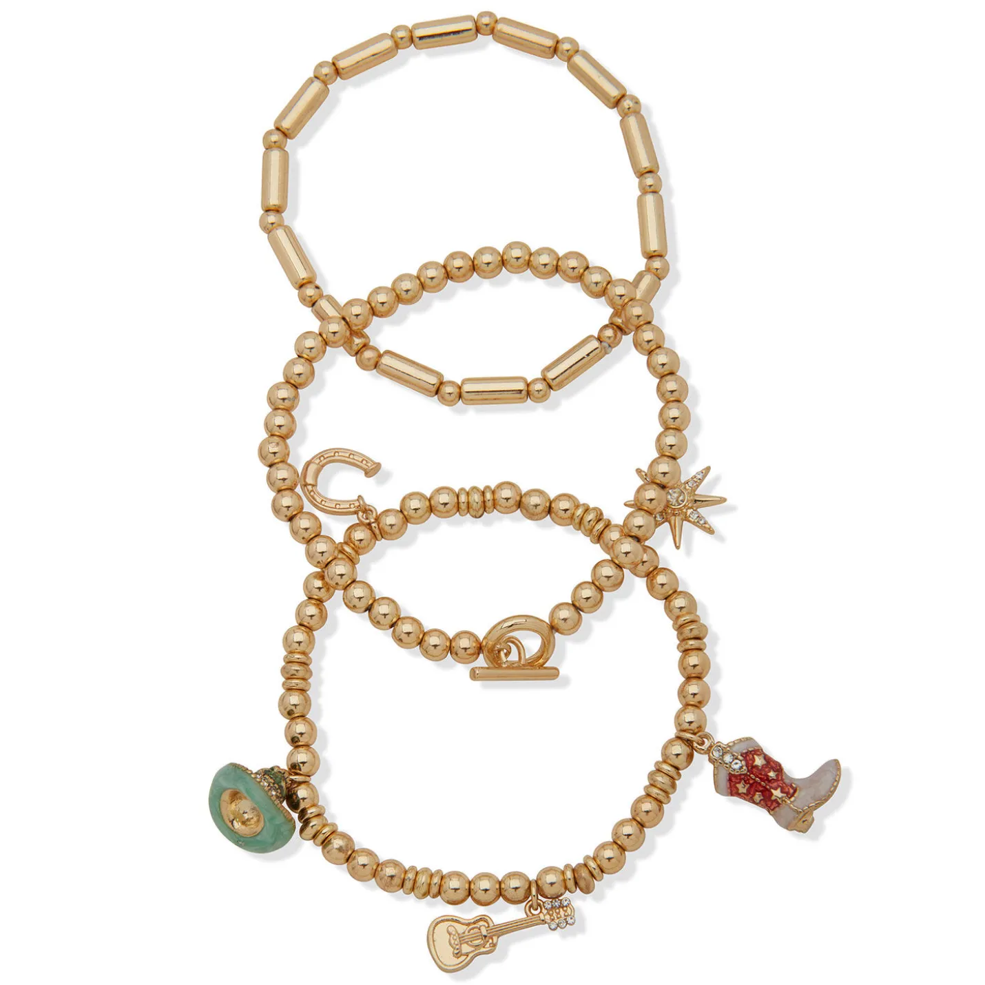 Hallmark x Opry® Gold-Tone Beaded Bracelets With Cowboy Charms, Set of 3