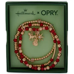 Hallmark x Opry® Pink, Red and Gold Beaded Bracelets With Charms, Set of 3