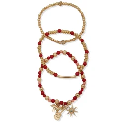 Hallmark x Opry® Pink, Red and Gold Beaded Bracelets With Charms, Set of 3