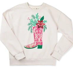 Hallmark x Opry® Sequin Boot Bouquet Women's Cream Fleece Sweatshirt