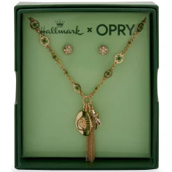 Hallmark x Opry® Sparkly Stud Earrings and Green Bead Necklace Set