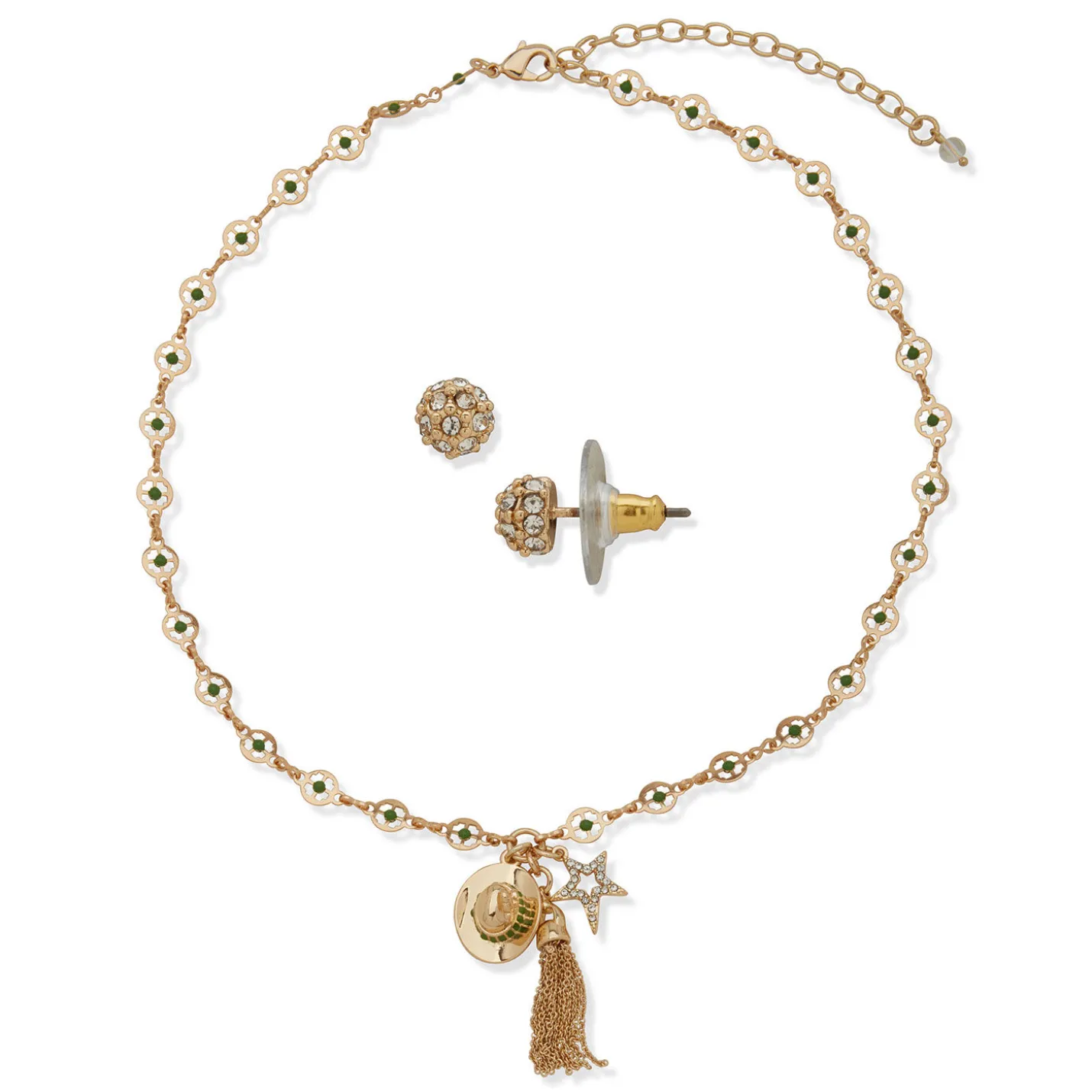 Hallmark x Opry® Sparkly Stud Earrings and Green Bead Necklace Set
