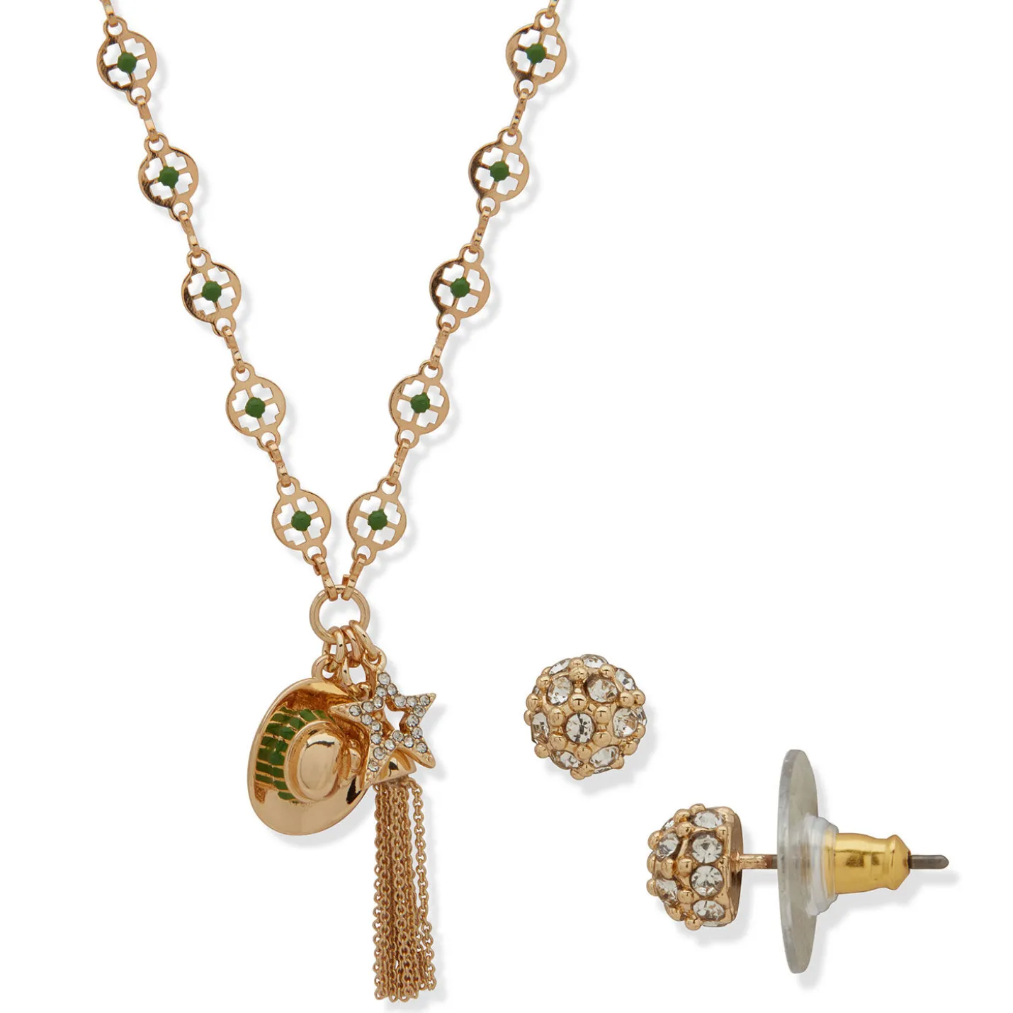 Hallmark x Opry® Sparkly Stud Earrings and Green Bead Necklace Set
