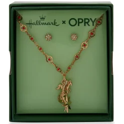 Hallmark x Opry® Sparkly Stud Earrings and Red Bead Necklace Set