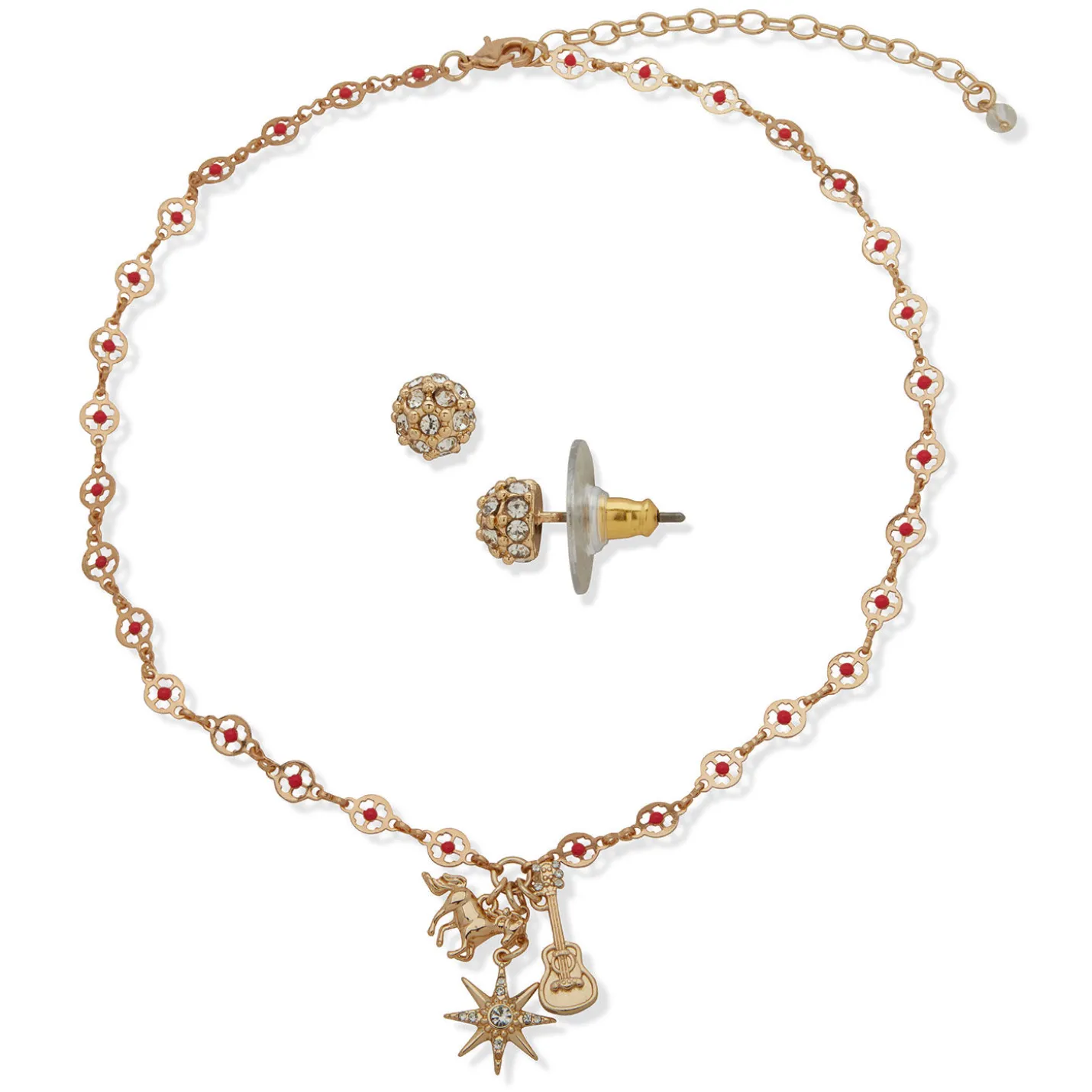 Hallmark x Opry® Sparkly Stud Earrings and Red Bead Necklace Set