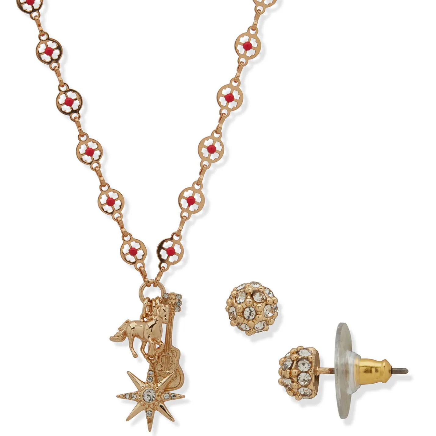 Hallmark x Opry® Sparkly Stud Earrings and Red Bead Necklace Set
