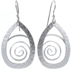 Hammered Silver Teardrop With Coil Metal Drop Earrings