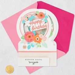 Happy Birthday Floral Snow Globe Musical 3D Pop-Up Birthday Card With Motion