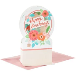 Happy Birthday Floral Snow Globe Musical 3D Pop-Up Birthday Card With Motion