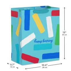 13" Happy Birthday and Confetti Stripes on Blue Large Gift Bag
