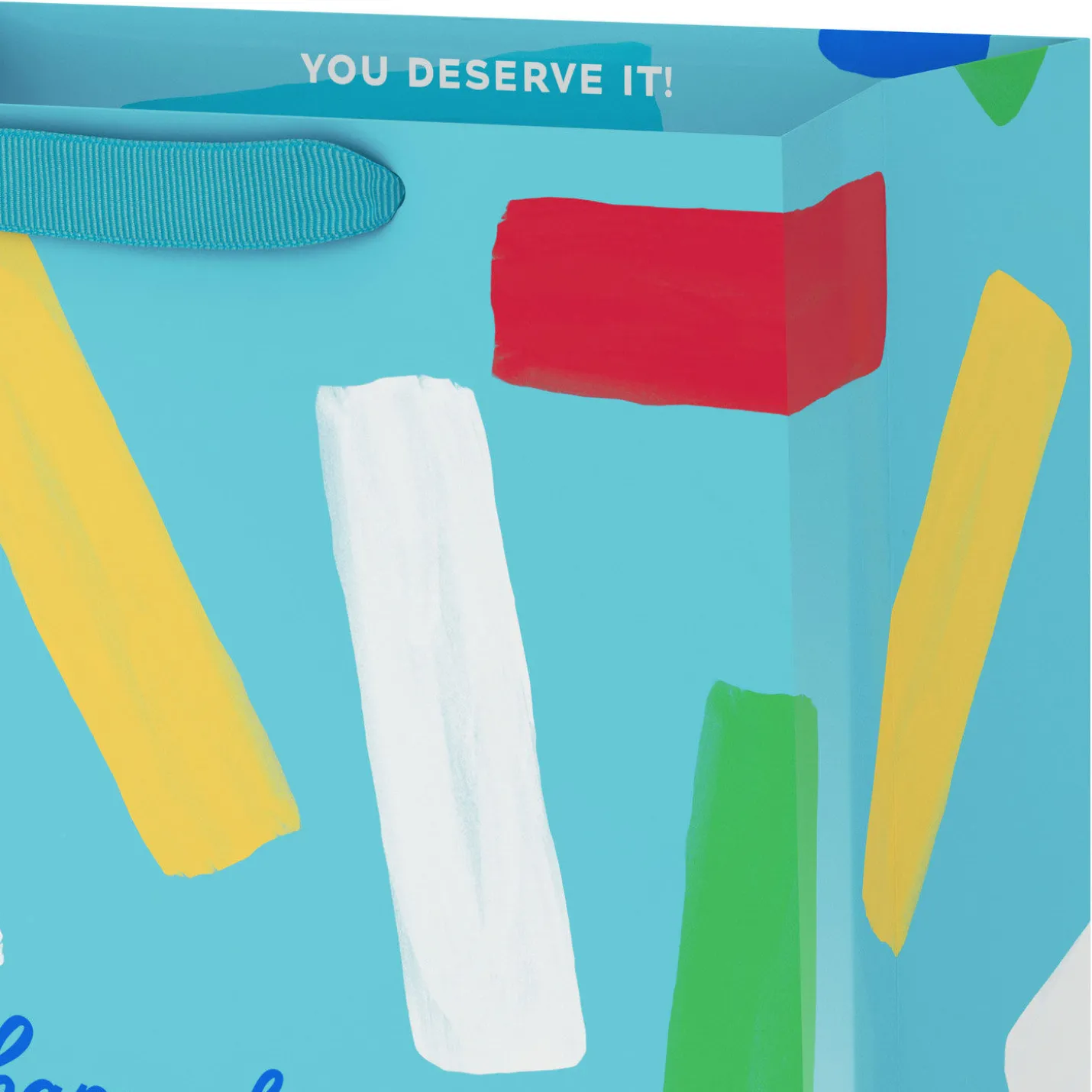 13" Happy Birthday and Confetti Stripes on Blue Large Gift Bag
