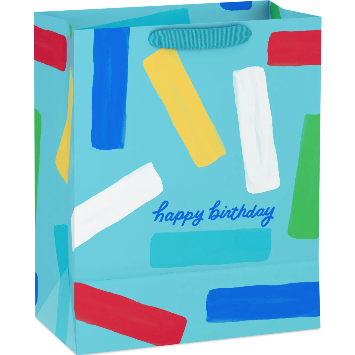 13" Happy Birthday and Confetti Stripes on Blue Large Gift Bag