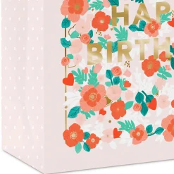10.4" Happy Birthday Floral on Pink Large Square Gift Bag