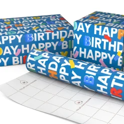 Happy Birthday on Blue Tall Wrapping Paper Roll, 35 sq. ft.