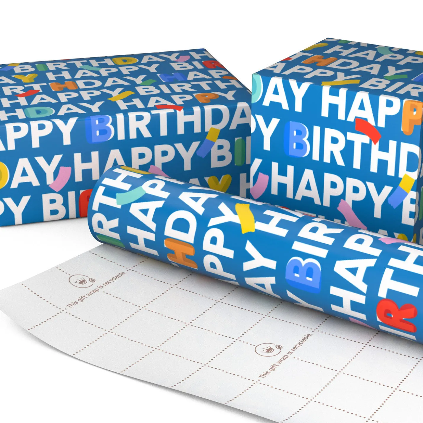 Happy Birthday on Blue Tall Wrapping Paper Roll, 35 sq. ft.
