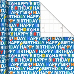 Happy Birthday on Blue Tall Wrapping Paper Roll, 35 sq. ft.