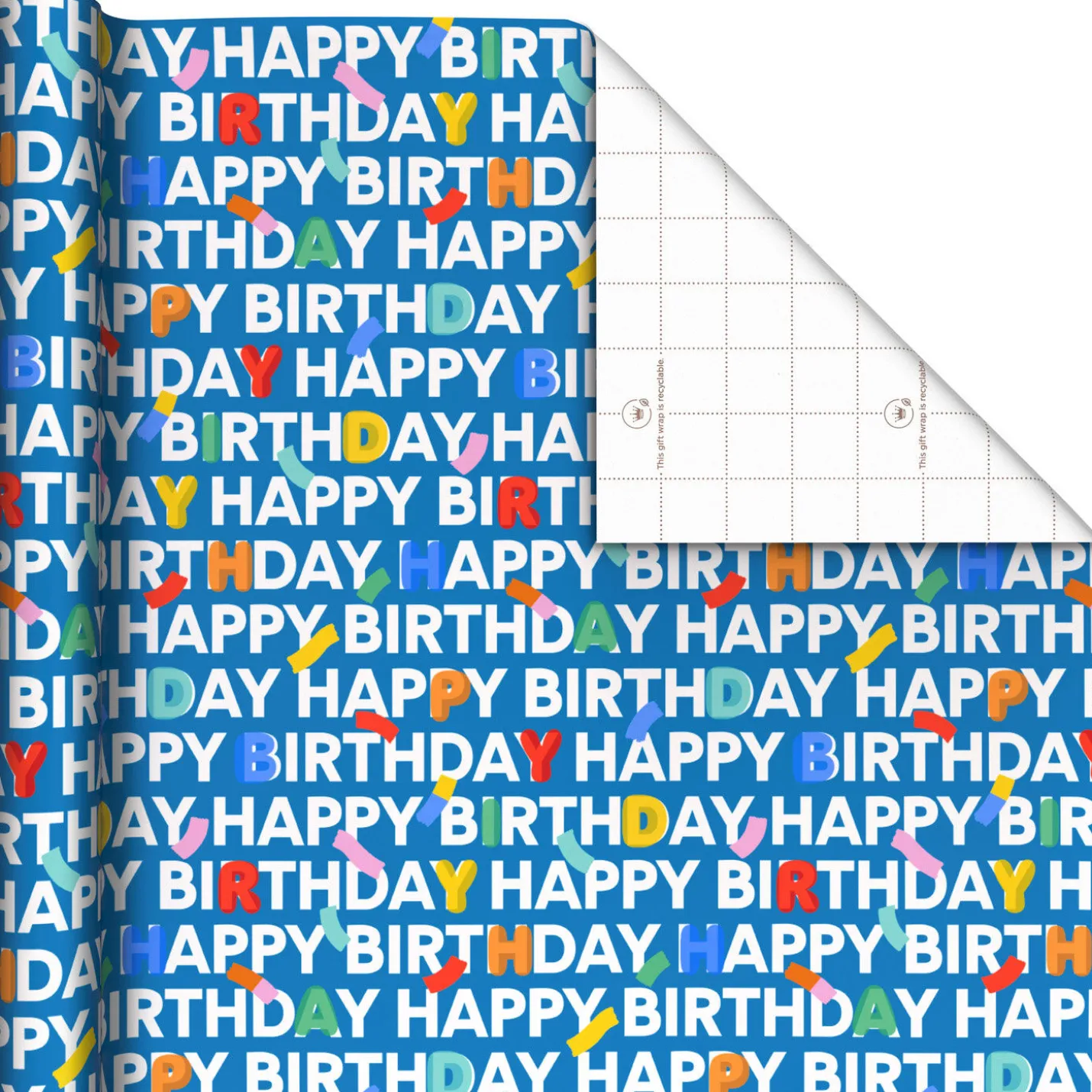 Happy Birthday on Blue Tall Wrapping Paper Roll, 35 sq. ft.