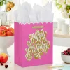 13" Happy Birthday Script on Pink Large Gift Bag