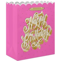 13" Happy Birthday Script on Pink Large Gift Bag