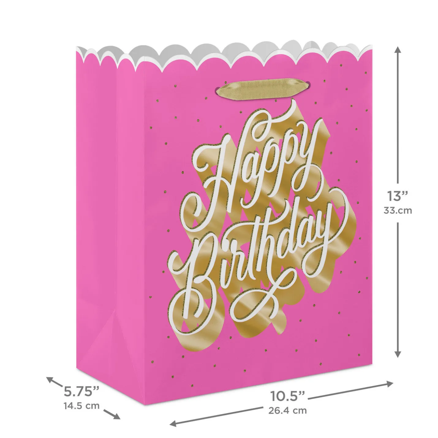 13" Happy Birthday Script on Pink Large Gift Bag