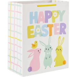 13" Happy Easter With Pastel Bunnies Large Gift Bag