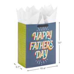 13" Happy Father's Day on Gray Large Gift Bag With Tissue Paper