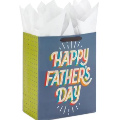 13" Happy Father's Day on Gray Large Gift Bag With Tissue Paper