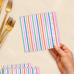 Happy Happy Striped Birthday Dinner Napkins, Pack of 20