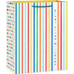 9.6" Happy Happy Stripes Medium Birthday Gift Bag