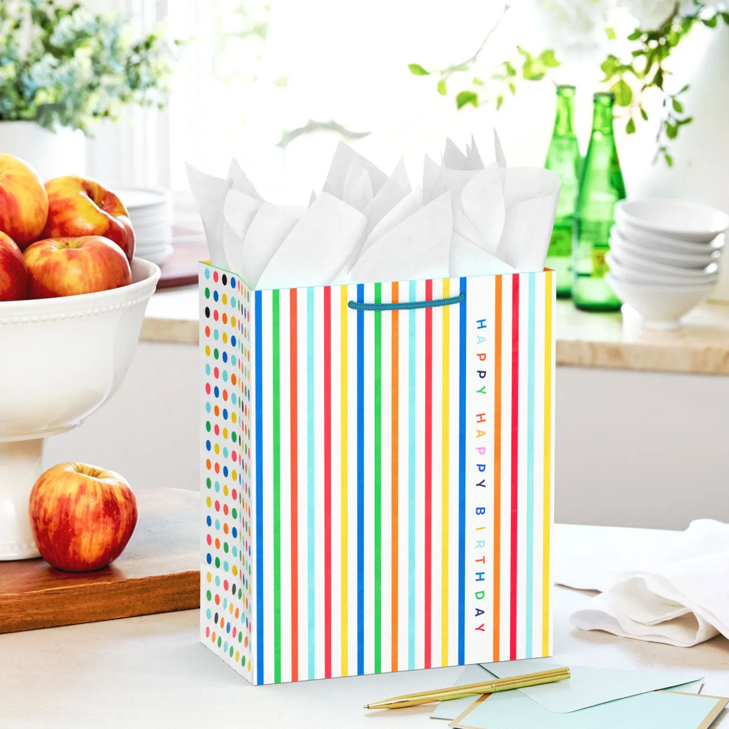 9.6" Happy Happy Stripes Medium Birthday Gift Bag