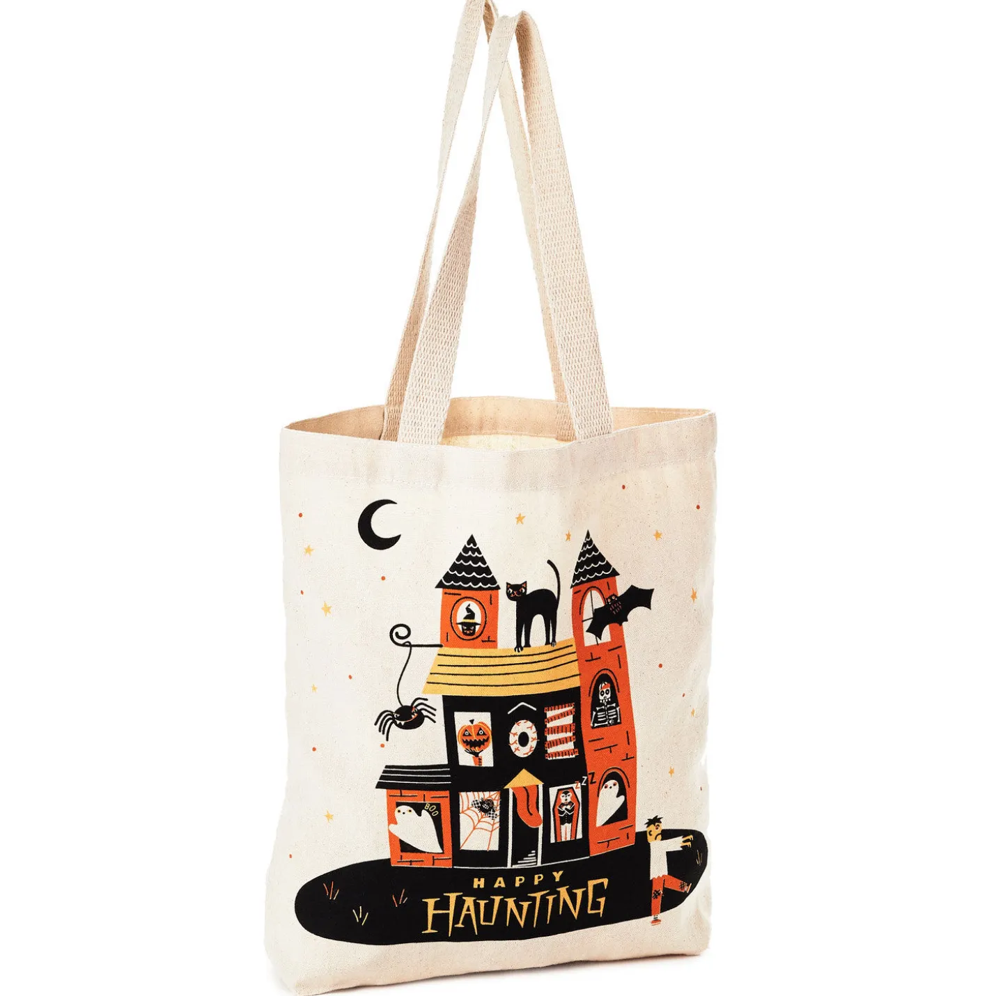 13" Happy Haunting Canvas Halloween Tote Bag