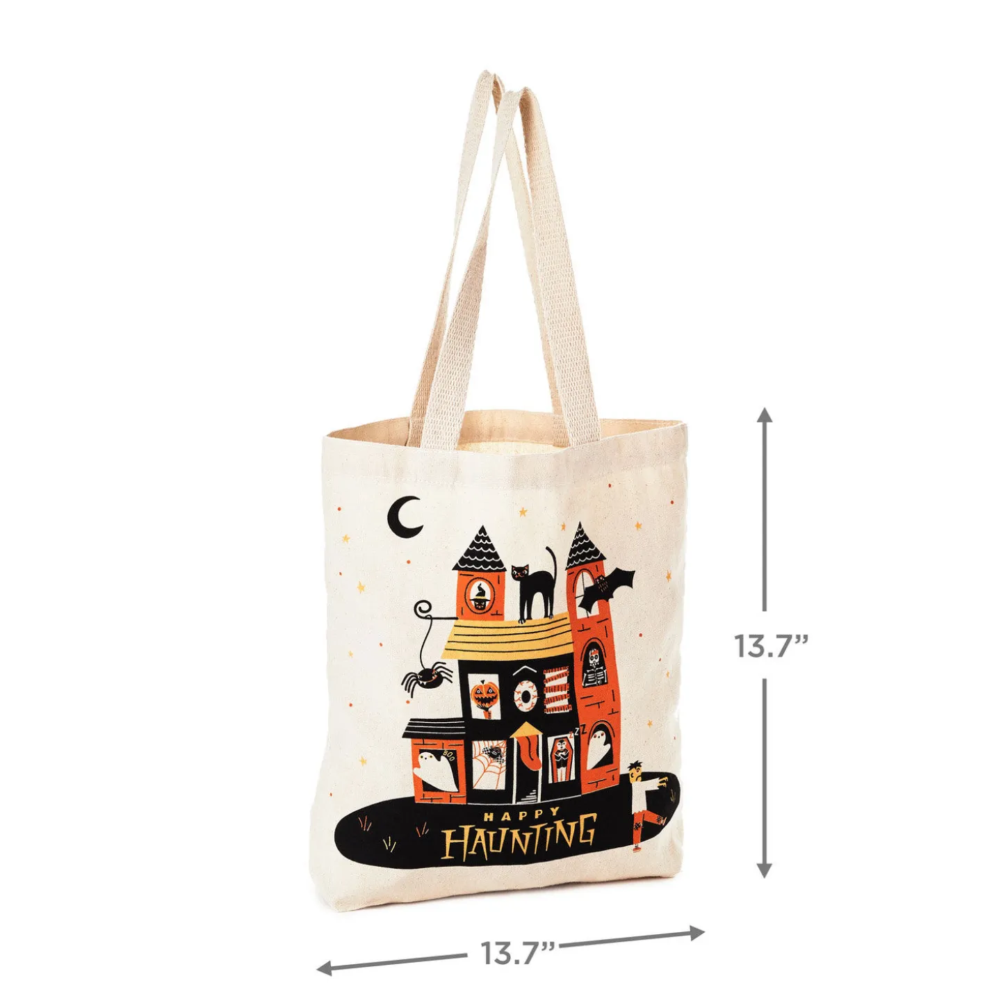 13" Happy Haunting Canvas Halloween Tote Bag