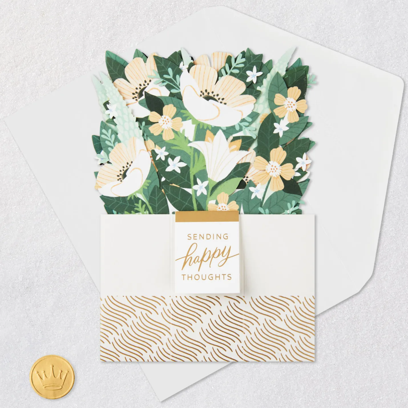 Happy Thoughts Flower Bouquet in Vase 3D Pop-Up Card
