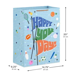 20" Happy You Day Pennants and Sports Icons Jumbo Gift Bag