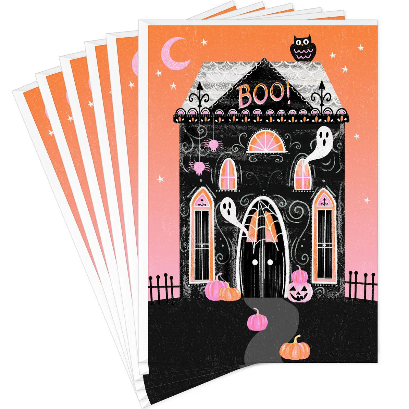 Haunted House and Ghosts Halloween Cards, Pack of 6