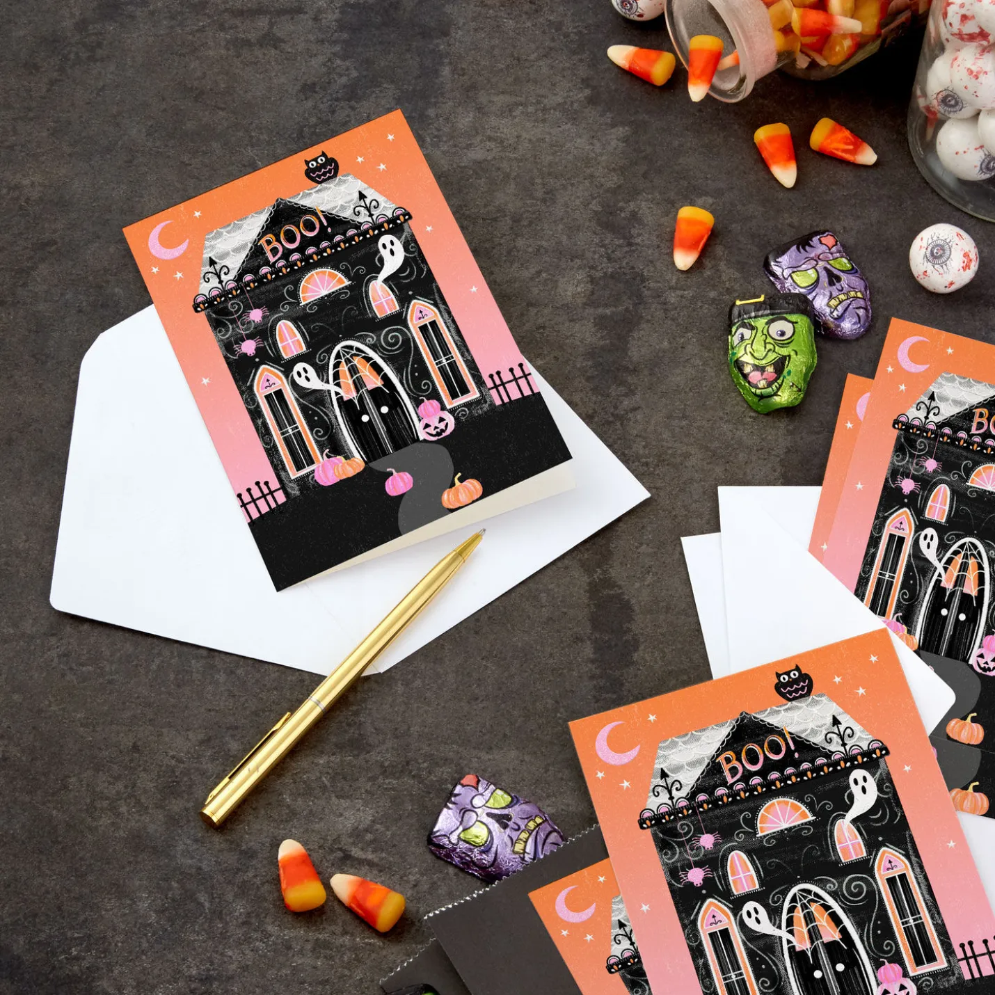 Haunted House and Ghosts Halloween Cards, Pack of 6