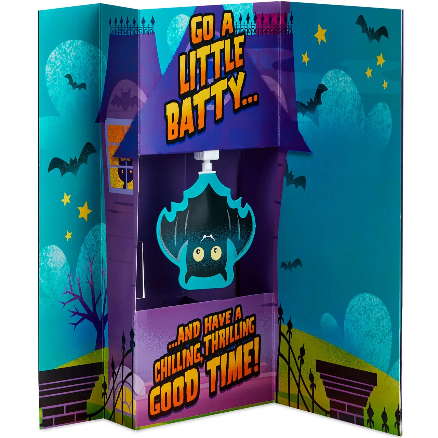 Haunted House Funny Musical Pop-Up Halloween Card With Spinning Bat